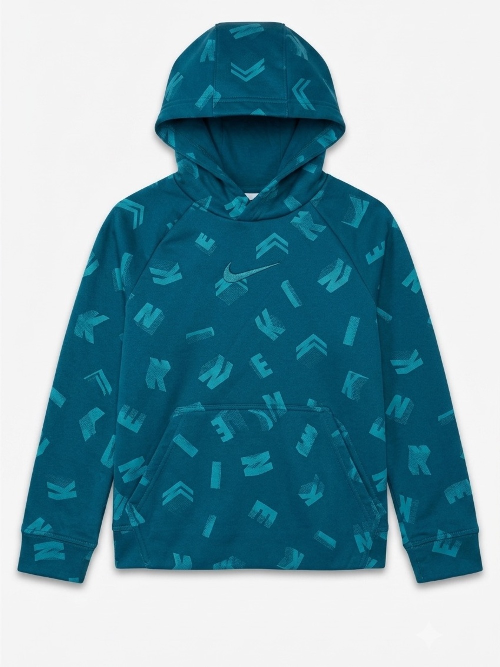 Nike Boys Sportswear All Over Print Pullover Hoodie Teal Blue Size Small